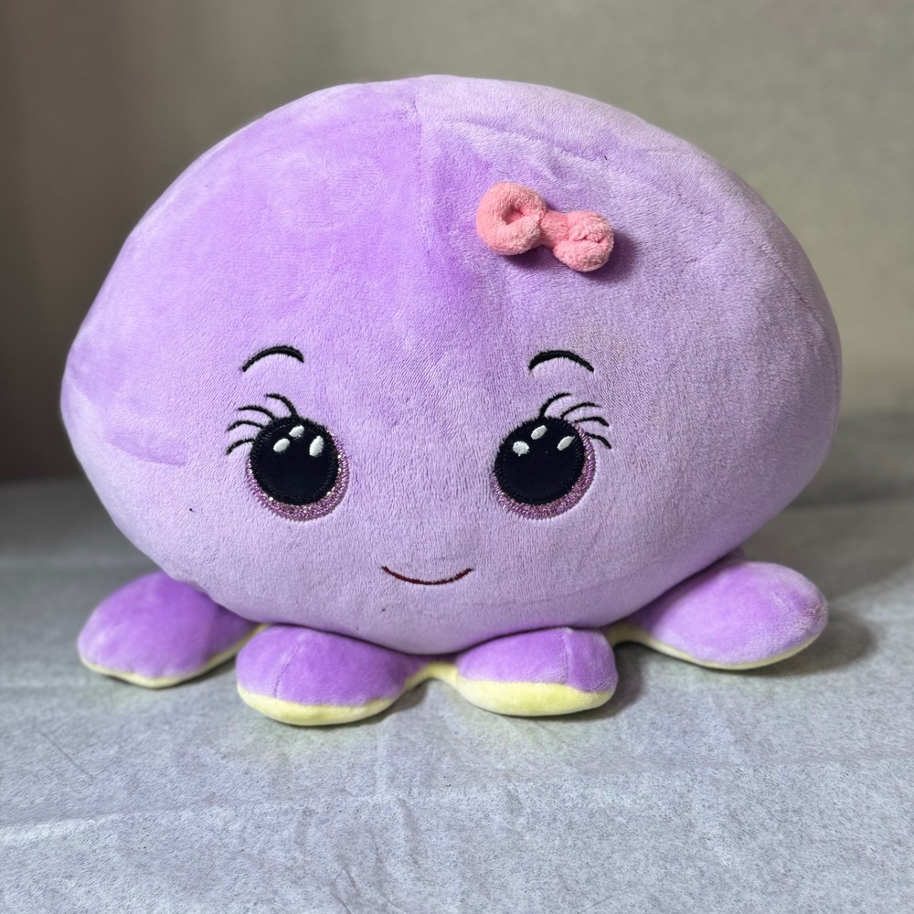 Ty Squish-a-Boos Octopus Plush Purple Yellow Pink Bow Stuffed Animal Toy 2022